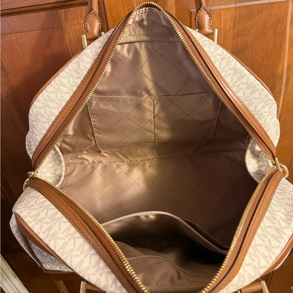 Michael Kors Cream and Tan Monogram Laptop Bag